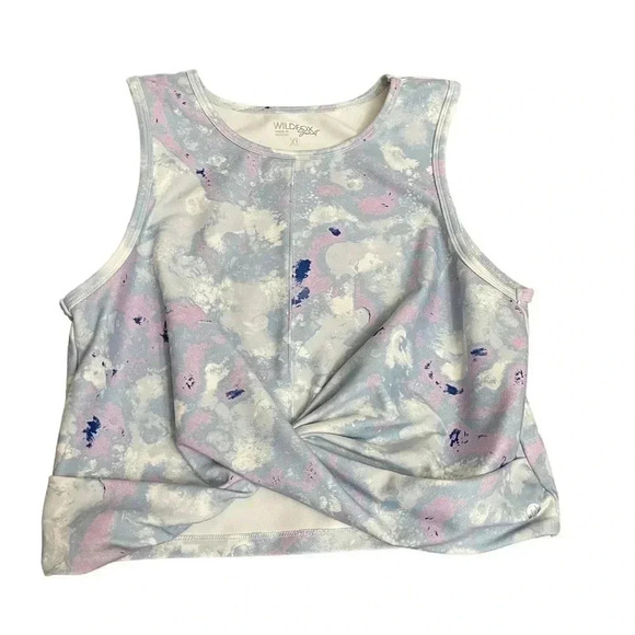 Wildfox Sweat Twisted Long Crop Top Marble Blue Pastel Pink Blue Womens Size XL - Picture 4 of 11